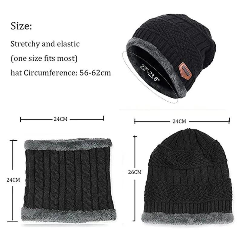 Winter Hats Knit Cap Men and Women Wool Hat Coral Fleece Scarf Outdoor Riding Hat Warm Thickening plus Wool Neck Protect Cap