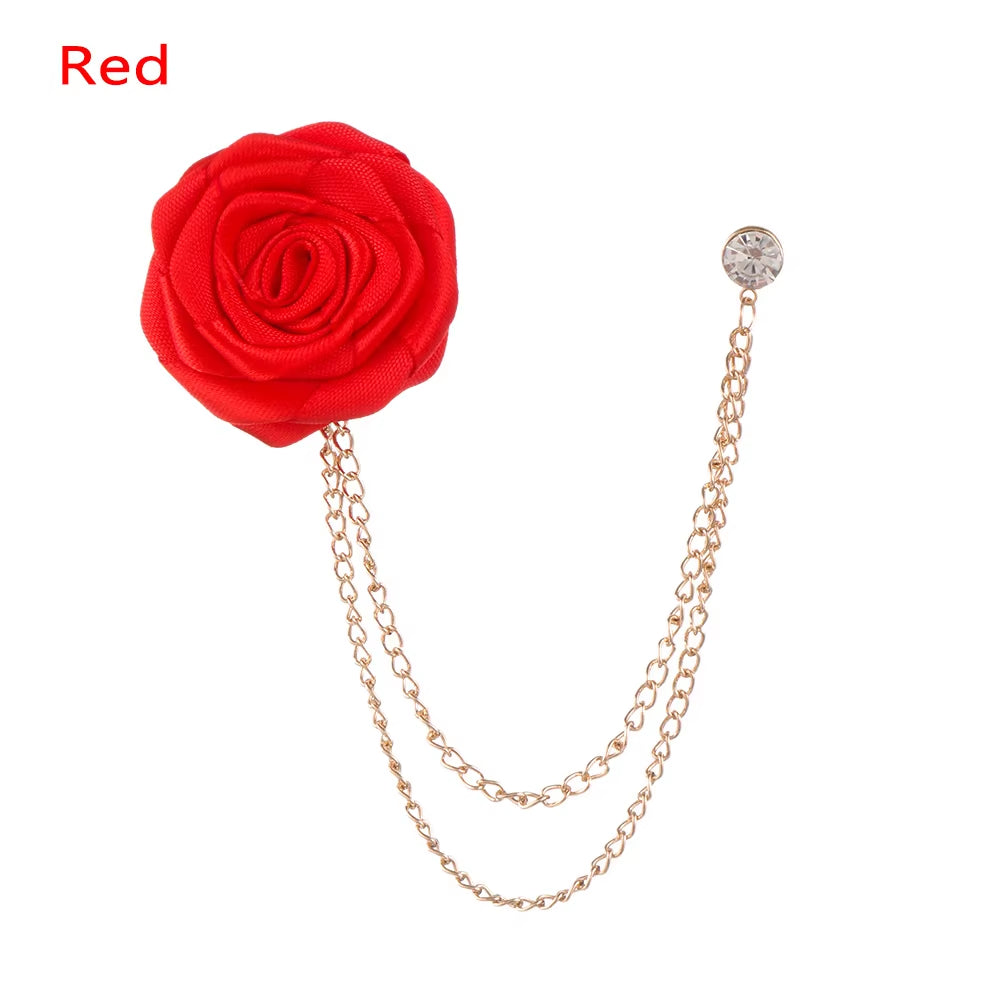 Korean Groom Handcrafted Brooches Wedding Cloth Art Rose Flower Brooch Lapel Brooches Badge Chain Tassel Suit Men'S Accessories