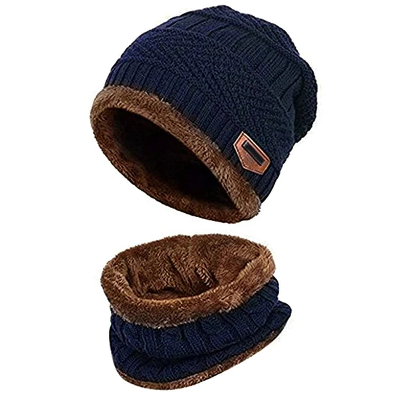 Winter Hats Knit Cap Men and Women Wool Hat Coral Fleece Scarf Outdoor Riding Hat Warm Thickening plus Wool Neck Protect Cap