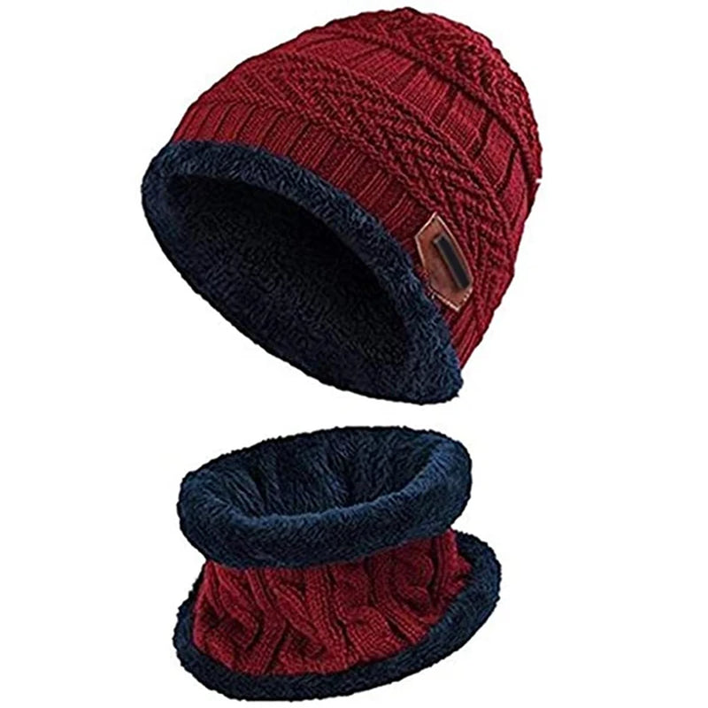 Winter Hats Knit Cap Men and Women Wool Hat Coral Fleece Scarf Outdoor Riding Hat Warm Thickening plus Wool Neck Protect Cap