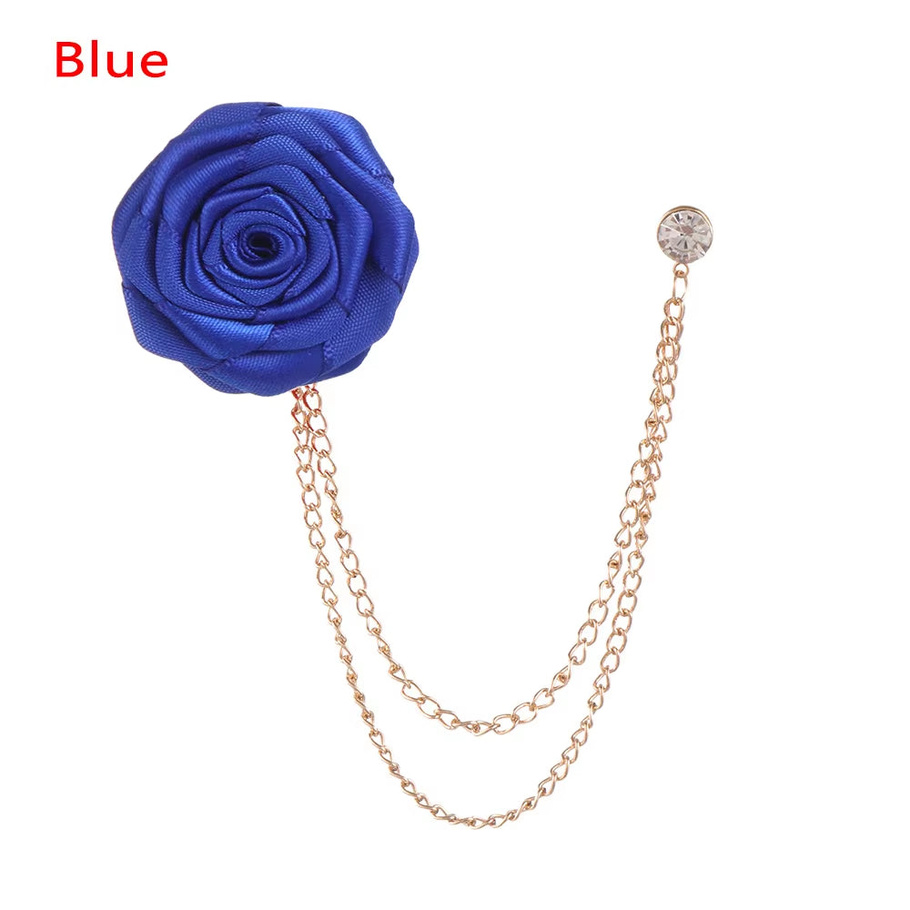 Korean Groom Handcrafted Brooches Wedding Cloth Art Rose Flower Brooch Lapel Brooches Badge Chain Tassel Suit Men'S Accessories