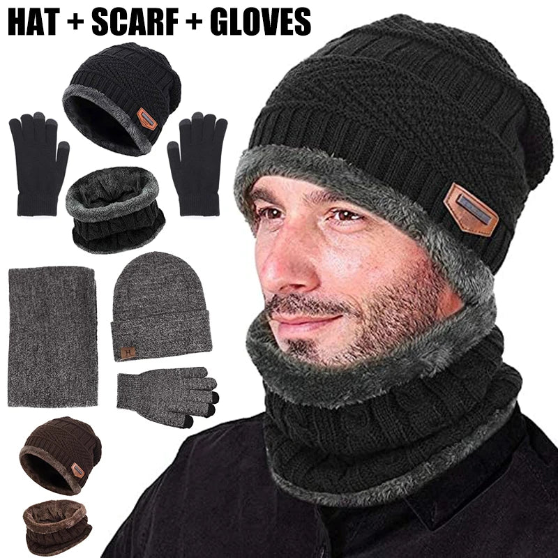 Winter Hats Knit Cap Men and Women Wool Hat Coral Fleece Scarf Outdoor Riding Hat Warm Thickening plus Wool Neck Protect Cap