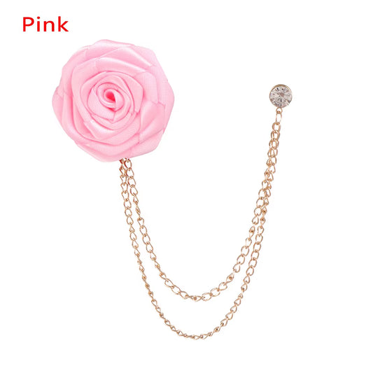 Korean Groom Handcrafted Brooches Wedding Cloth Art Rose Flower Brooch Lapel Brooches Badge Chain Tassel Suit Men'S Accessories