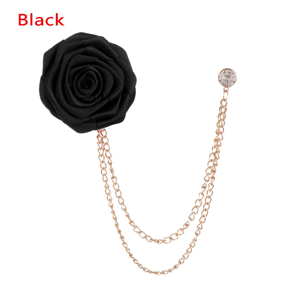 Korean Groom Handcrafted Brooches Wedding Cloth Art Rose Flower Brooch Lapel Brooches Badge Chain Tassel Suit Men'S Accessories