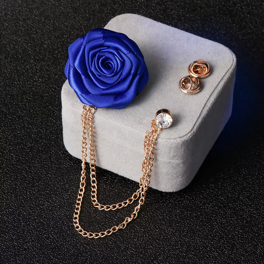 Korean Groom Handcrafted Brooches Wedding Cloth Art Rose Flower Brooch Lapel Brooches Badge Chain Tassel Suit Men'S Accessories