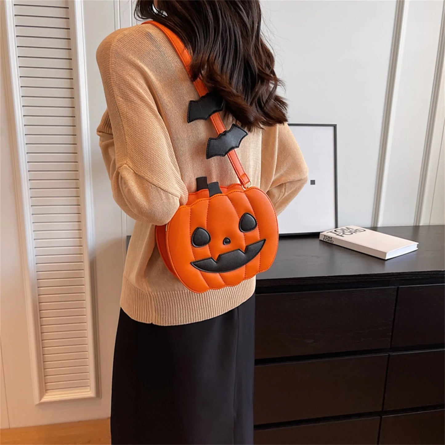 Enchanting Halloween Pumpkin Bag Devilish Style with Ghost Skull Accent Fashion Purse for Women & Girls