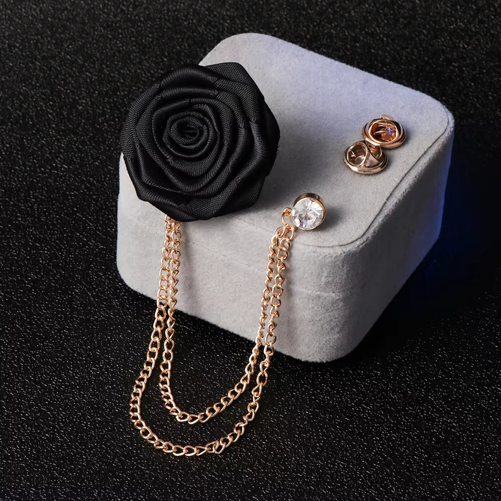 Korean Groom Handcrafted Brooches Wedding Cloth Art Rose Flower Brooch Lapel Brooches Badge Chain Tassel Suit Men'S Accessories