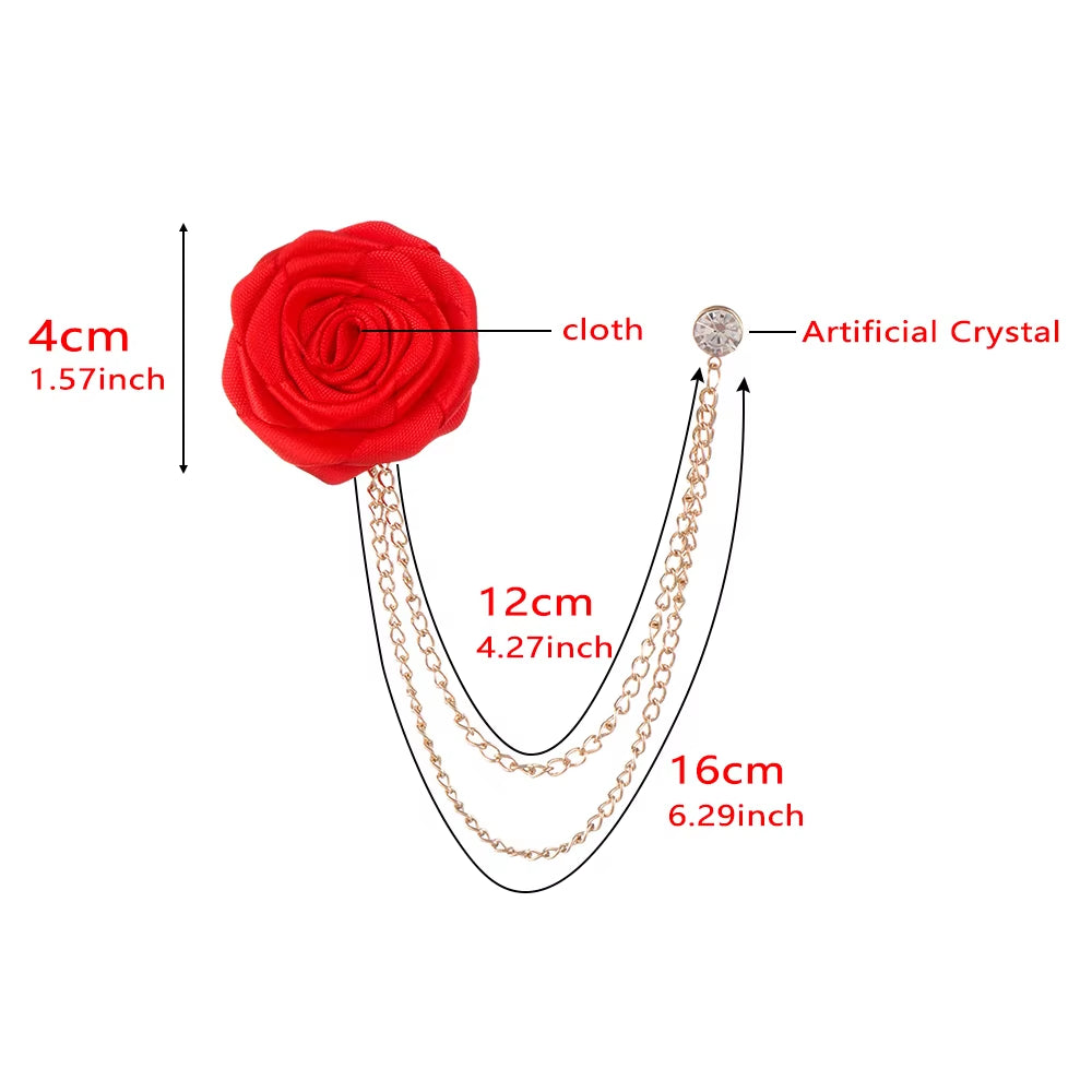 Korean Groom Handcrafted Brooches Wedding Cloth Art Rose Flower Brooch Lapel Brooches Badge Chain Tassel Suit Men'S Accessories